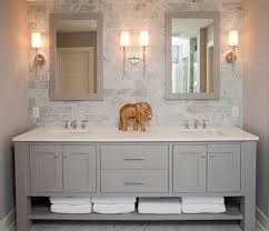Carrara Marble Bathroom Beach With Baseboards Bathroom Mirror Freestanding Vanity Gray Backsplash Bathroom Styling House Bathroom Beautiful Bathrooms