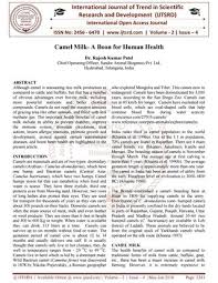 An international journal of veterinary sciences. Camel Milk A Boon For Human Health By International Journal Of Trend In Scientific Research And Development Issn 2456 6470 Issuu