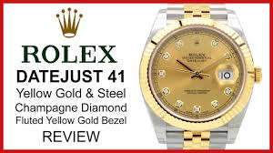 Here we have a barely worn 2004 one owner rolex datejust finished in 18k yellow gold and stainless steel with a striking champagne diamond dialperfect for. Rolex Datejust 41 Champagne Diamond Dial Yellow Gold Steel Jubilee Band Fluted Bezel Review Youtube