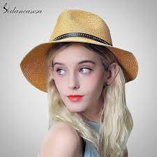 Straw Hat Female Summer Fedora Sun Hats For Women Beach Wide Brim Hats Girl Hot Sale Sun Protect Panama Sm08702 Sun Hats For Women Hats For Women Summer Fedora