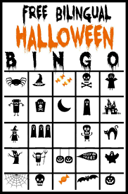 Free Halloween Bingo Cards To Print Free Printable Bilingual Halloween Bingo Game Ladydeelg Halloween Bingo Halloween Bingo Game Halloween Bingo Printable