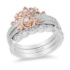 Enchanted Disney Belle 1 5 Ct T W Diamond Rose Stackable Band Set In Sterling Silver And 10k Rose Gold Zales Morganite Engagement Ring Rose Gold Morganite Engagement Ring Wedding Ring Sets