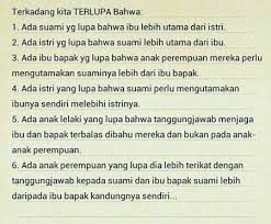Ada yang mengatakan bila istri harus tunduk kepada suaminya melebihi orang tuanya sementara suami harus lebih mengutamakan orang tua khususnya ibu daripada istrinya. Keutamaan Ibu Daripada Istri
