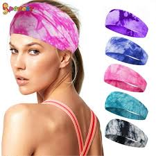 Spencer 2 Pack Women Tie Dye Headbands Stretch Head Bands Sweat Absorbent  Elastic Yoga Hairband for Running Yoga Fitness "Green"
