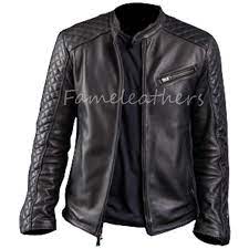 Mens Classic Diamond Cafe Racer Black Leather Jacket Cafe Racer Leather Jacket Jackets Men Fashion Leather Jacket Men