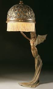 An Art Nouveau Bronzed Metal Figural Table Lamp Probably Austrian Circa 1900 Of A Winged Nymph After A Mode Art Nouveau Lighting Art Nouveau Lamps Art Nouveau