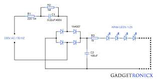 As no starter is used in the case of electronic ballast application, the wiring diagram is slightly different. 230v Ac Mains Operated Led Light Circuit Diagram Gadgetronicx