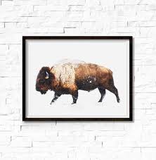 Buffalo Print Bison Wall Decor Snow Buffalo In The Bison Print Large Wall Art Buffalo Wall Art