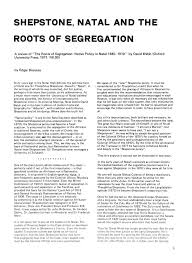 SHEPSTONE, NATAL AND THE ROOTS OF SEGREGATION