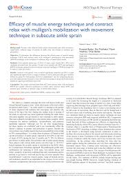 Pdf Efficacy Of Muscle Energy Technique And Contract Relax With Mulligan S Mobilization With Movement Technique In Subacute Ankle Sprain