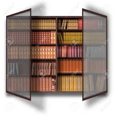 Vasagle lowell bookshelf, storage cabinet with 3 shelves and 2 louvered doors, industrial bookcase in living room, study, bedroom, multifunctional, rustic brown ulsc75bx 4.6 out of 5 stars 2,731 $94.75 $ 94. Design With Book Cabinet With Vintage Books And Half Open Glass Stock Photo Picture And Royalty Free Image Image 151444105