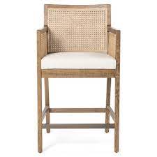 Woven cane is making a trendy comeback in design. Annette Coastal Beach White Performance Woven Cane Brown Wood Counter Stool Kathy Kuo Home