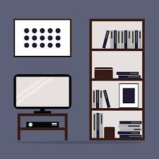 Download in under 30 seconds. Living Room Interior Design With Bookcase And Tv Clipart Image