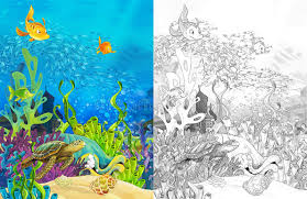 Full of mystery, wonder and fantasy. The Ocean And The Mermaids Coloring Page Stock Illustration Illustration Of Beautiful Anime 33574832