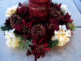 Large Christmas Candle Ring Centerpiece Burgundy Gold Cream Etsy Candle Rings Centerpiece Christmas Candle Rings Christmas Candle