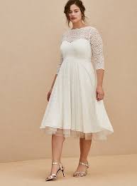 Tea length sleeveless v neck with pockets wedding dress bridal gown ivory short open back classic minimalist. Plus Size Ivory Lace Tea Length Wedding Dress Torrid