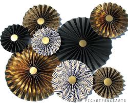 Black And Gold Paper Flowers Gold Black Paper Rosettes Paper Fans Backdrop Gold And Etsy Paper Rosettes Paper Fans Backdrops