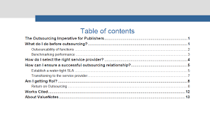 Table Of Contents For Valuenotes White Paper The Outsourcing Imperative For Publishers White Paper Publishing Outsourcing