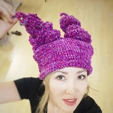 Winter Crochet Hat With Horns, Funny Cute Crochet Adult Hat, Purple, Green  Crochet Hat
