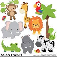 These Cute Jungle Animals Are Definitely That Look At The Adorable Monkeys Face And The Not So Scary Fierce Lion Animal Clipart Safari Animals Jungle Animals