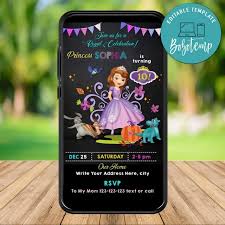 See more party planning ideas at catchmyparty.com! Mobile Sofia The First Birthday Electronic Invite Invitation Template Bobotemp