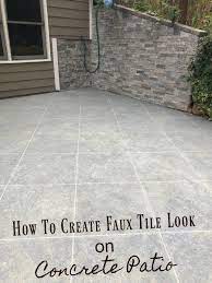 How To Create Faux Tile Look On Concrete Patio Concrete Patio Makeover Paint Concrete Patio Concrete Patio