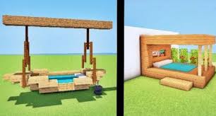 A large minecraft double bed with bedside decorations surrounded with slab and stairs. Cool Single Bed Ideas Minecraft Novocom Top