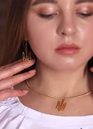 Ukrainian Trident Earrings and Pendant Necklace State Emblem of Ukraine  Gold Trizub National Symbol Patriotic Jewelry Gift From Ukraine