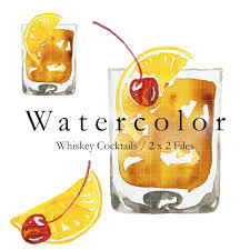 Watercolor Old Fashioned Cocktail Clip Art Boulevardier Etsy In 2020 Whiskey Cocktails Cocktails Clipart Jack And Coke