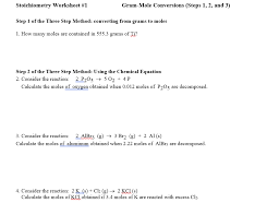Mole conversion worksheet and activity. Solved Stoichiometry Worksheet 1 Gram Mole Conversions Chegg Com