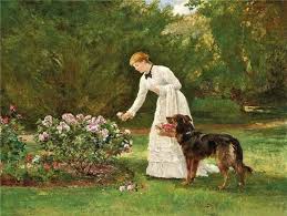 In The Rose Garden 1877 By Heywood Hardy English 1842 1933 Oil On Canvas 41 6 X 55 Cm In 2020 Garden Wall Art Art English Art