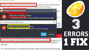 How To Fix System Archive Shared Font Region Manifest Missing Error Citra Youtube