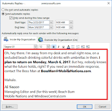 I will be out of the office from date returning on date. How To Master Outlook S Out Of Office Automatic Replies Windows Central