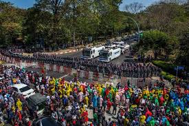 Thousands turn out on second day of protests despite internet blackout. As Bullets And Threats Fly Myanmar Protesters Proudly Hold The Line The New York Times