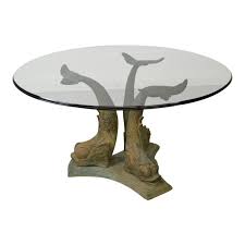 Vintage Bronze Dolphin Base Round Glass Top Center Or Dining Table In 2020 Dining Table Glass Top Vintage Bronze