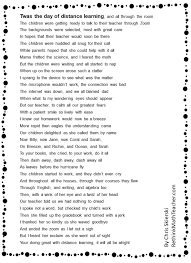 Twas The Day Of Distance Learning Poem Rethink Math Teacher Distance Learning Teacher Appreciation Poems Teacher Poems