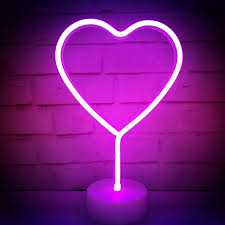 Amazon Com Qiaofei Led Heart Sign Night Light Neon Heart Shaped Decor Light With Holder Base Table Light Marquee Signs Wa Night Light Sign Lighting Wall Signs