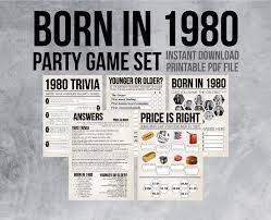 80s music trivia quiz book: Born In 1980 40th Birthday Party Games 1980 Trivia Games Etsy 40th Birthday Party Games 40th Birthday Parties 40th Birthday Games