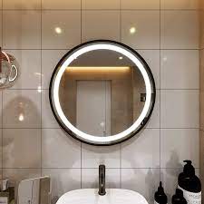 Zadro fluorescent surround light max bright vanity mirror 10x/1x. Amazon Com Petushouse Update 4069 Lumen White Light 24 Inch Round Led Lighted Bathroom Mirrors Black Frame Wall Mounted Dimmable Memory Button Waterproof Cri 90 5mm Copper Free Mirrors Kitchen Dining