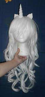 Unicorn Wig Unicorn Costume White Wig White Horn Long Curly My Etsy Unicorn Costume Wigs Halloween Costumes Makeup