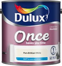 Dulux Once Matt Emulsion Paint For Walls And Ceilings Pure Brilliant White 2 5l