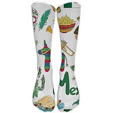 Fun Colorful Sketch Mexico Chili Pyramid Nachos Cactus Music Poncho Knee High Graduated Compression Socks Flight Socks Compression Socks Graduated Compression