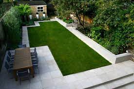 The newest 2017 garden design trends bring beauty to your landscape through bold vibrant colors, lavish contemporary features, unique outdoor. Fint Med Grasmattan Inramad Med Raka Linjer Rabatten Inramad Med Mur Tre Stora Krukor Fast Fyrkantiga Med Bollklip Family Garden Garden Paving Lawn Design