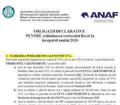 Aceasta face referire la faptul perioada fiscală este trimestrul calendaristic pentru persoana impozabilă care, în cursul anului calendaristic precedent, a realizat o. Schimbarea Vectorului Fiscal La Inceputul Anului 2020 Stabilirea Perioadei Fiscale Pentru Tva ObligaÈ›ii Cabinetexpert Ro Blog Contabilitate