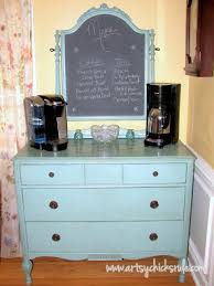 Www.instagram.com/greencrystalrose/ coffee bar ideas on how to set up a coffee station. A Lovely Dresser Turned Coffee Server Artsy Chicks Rule