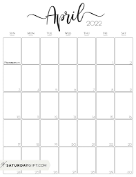 Cute Free Printable April 2022 Calendar Saturdaygift