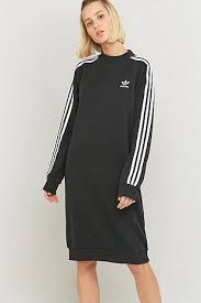 Adidas Originals 3 Stripe Black Midi Dress Black Midi Dress Black Dress Outfit Casual Adidas Dress
