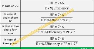 Hp To Amps Formula Dc Single 2 And 3 Phase Ac Motors