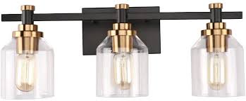 Bath bar vanity lighting is available in a variety of finishes including: Create For Life 3 Light Bathroom Vanity Light Industrial Wall Sconce Bathroom Lighting Matte Black Finish Brushed Gold Copper Accent Socket Clear Glass Shade Amazon Com