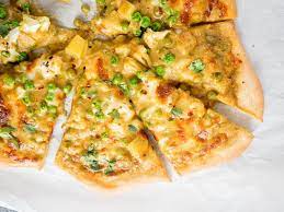 Indian Pizza With Korma Curry Recipe Indian Pizza Vegetarian Pizza Recipe Veggie Korma